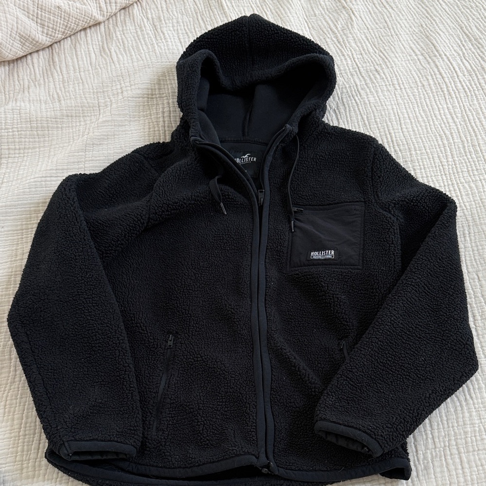 Hollister Women’s Black Sherpa Fleece Hooded Zip Jacket